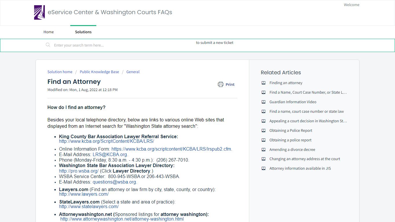 Find an Attorney : eService Center & Washington Courts FAQs