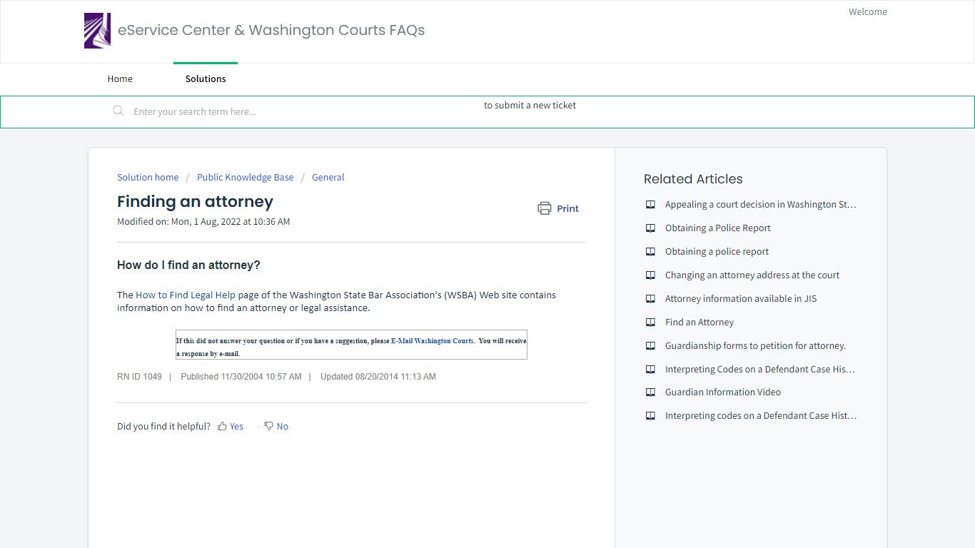 Finding an attorney : eService Center & Washington Courts FAQs